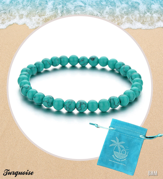 Blue Turquoise Gemstone Beaded Bracelet - 8MM