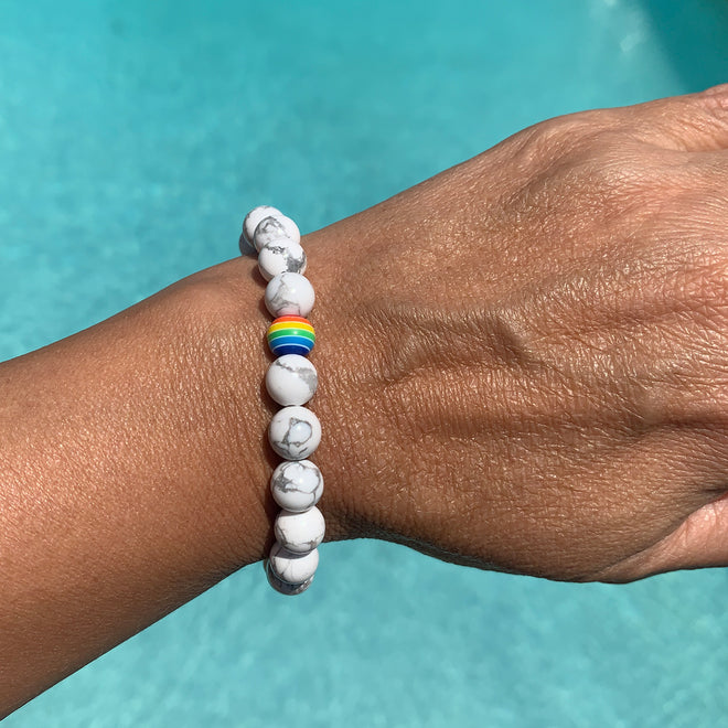 Howlite Gay Pride Beaded Bracelet - 8MM