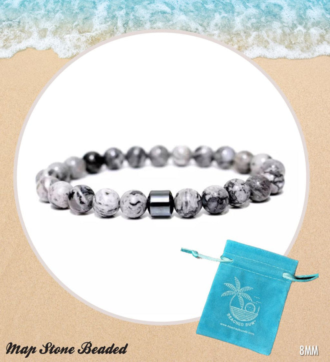 Natural Grey Mapstone Beaded Bracelet - 8MM