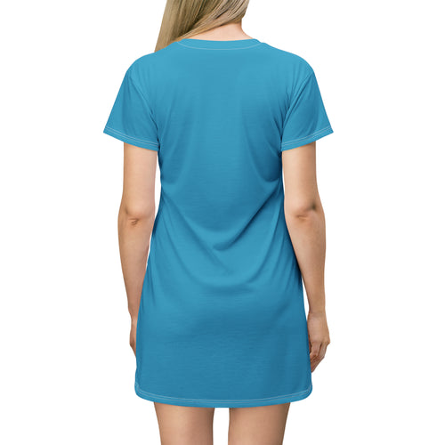 HAPPINESS - T-Shirt Dress (AOP) - TURQUOISE