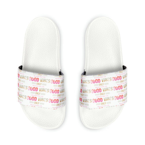 Women's - GOOD VIBES PATTERN - PU Slide Sandals - C