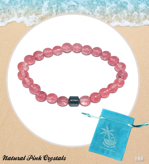 Natural Pink Crystal Gemstone Beaded Bracelet - 8MM