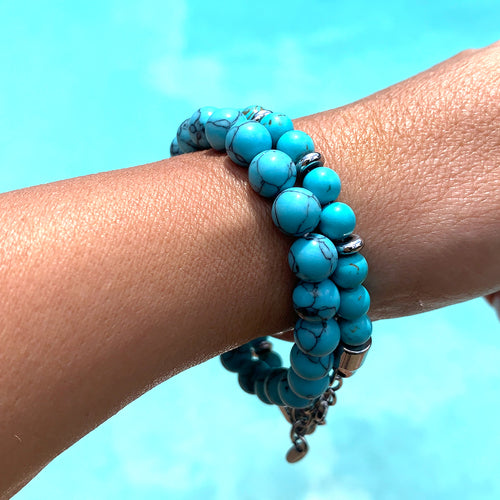 Blue Turquoise Gemstone Beaded Bracelet - 8MM