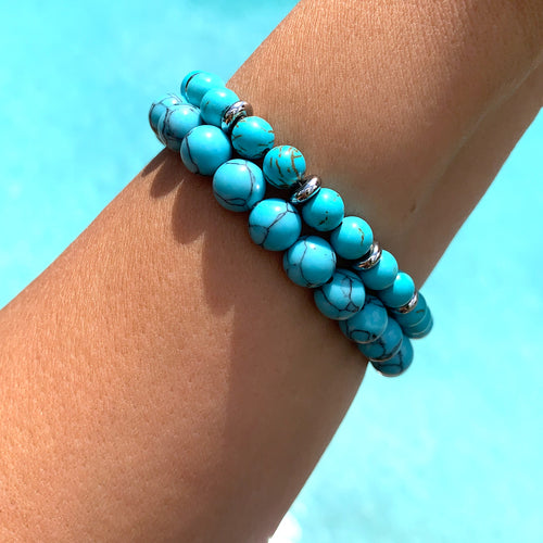 Turquoise Gemstone Bracelet with Stainless Steel Buckle - 6MM