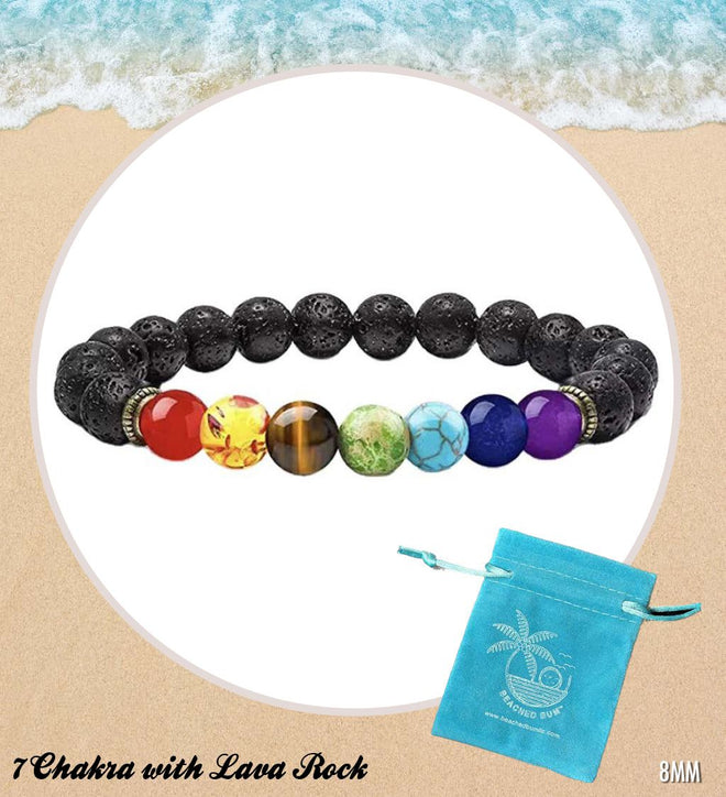 7 Chakra Beaded Gemstone Bracelet with Lava Stones - 8MM