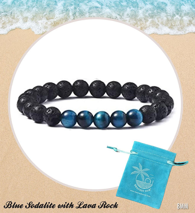 Blue Soladite with Lavarock Gemstone Beaded Bracelet - 8MM